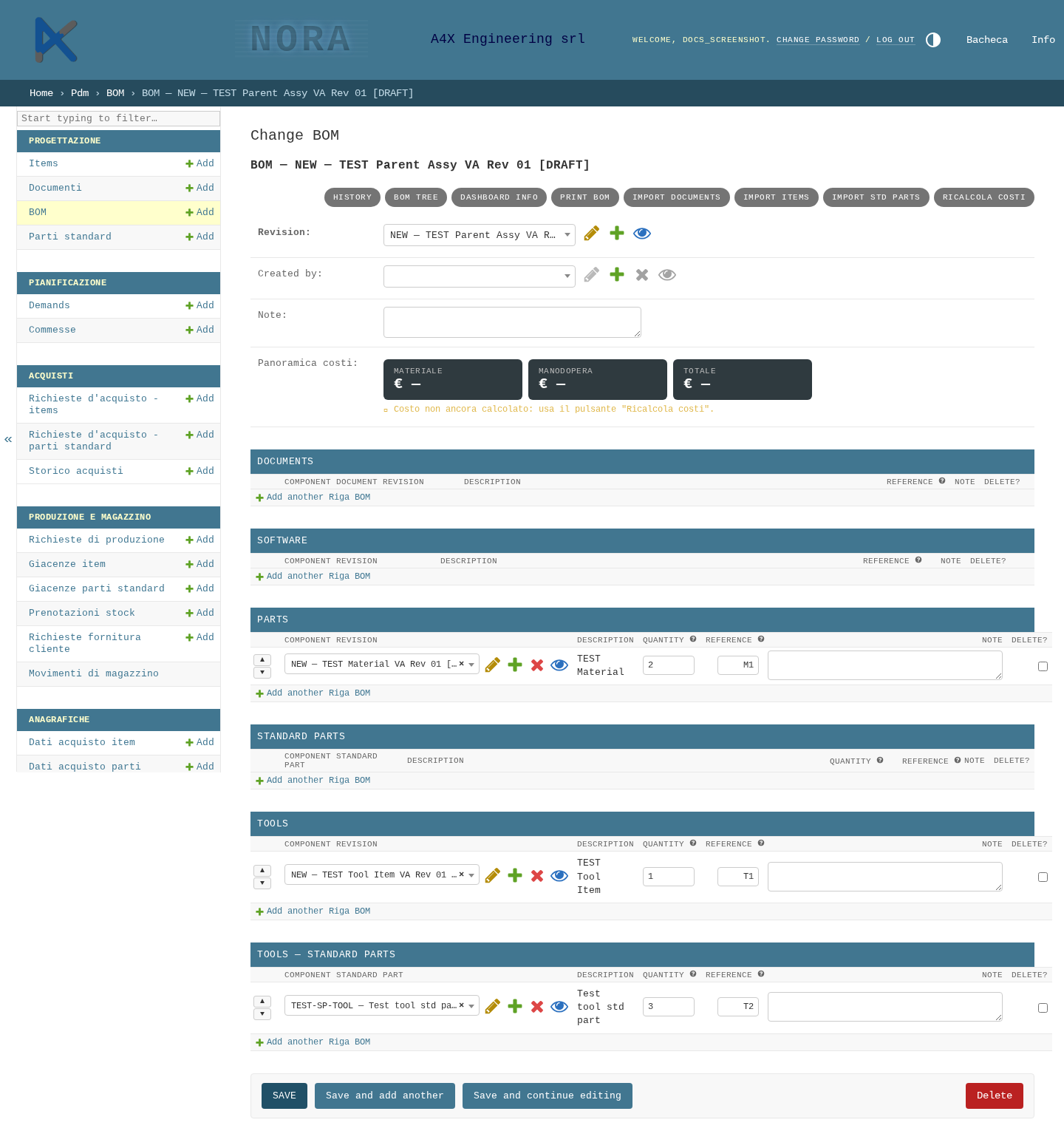 Riga BOM di tipo Tool, sezione dedicata "TOOLS"