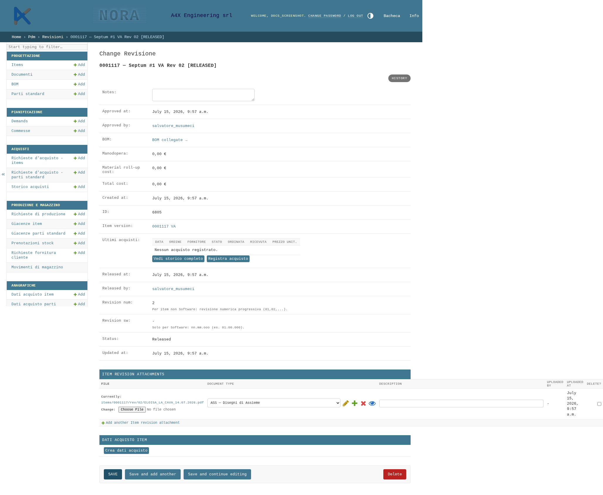 Allegati di revisione con selezione del Tipo documento